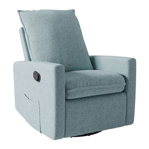 Brentwood Valley Designs Mia Swivel Recliner Chair in Blue Plush Upholstered Fabric