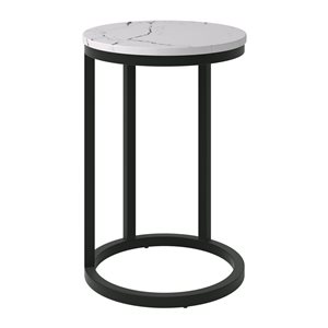 Brentwood Valley Designs Harmony C-Shaped Round Side Table in White Marbled with Black Base