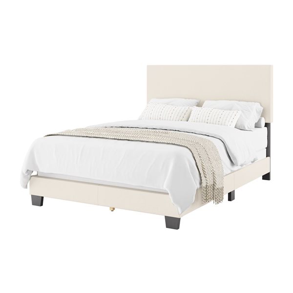 Brentwood Valley Designs Nova Upholstered Full Size Bed Frame with Headboard in Off White Bouclé Fabric