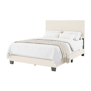 Brentwood Valley Designs Nova Upholstered Full Size Bed Frame with Headboard in Off White Bouclé Fabric