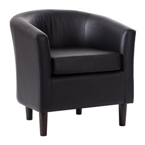 Fauteuil tonneau d'accent Harper Brentwood Valley Designs en faux cuir PU noir moderne et pattes en bois