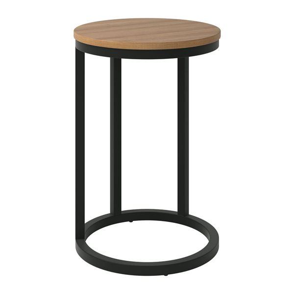 Table d'appoint ronde en forme de C Harmony Brentwood Valley Designs en simili bois brun pâle avec base noire