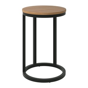 Table d'appoint ronde en forme de C Harmony Brentwood Valley Designs en simili bois brun pâle avec base noire