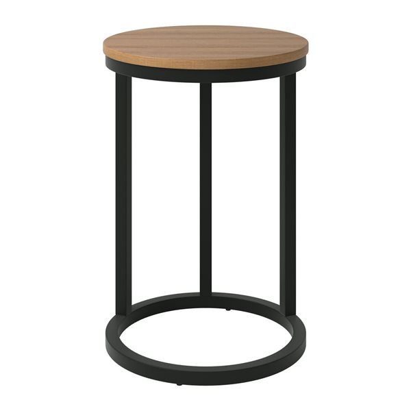 Table d'appoint ronde en forme de C Harmony Brentwood Valley Designs en simili bois brun pâle avec base noire