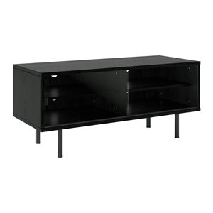 Brentwood Valley Designs Chroma Black TV Stand in Black Ravenwood with Glass Siding Door - 15.75 x 17 x 38-in