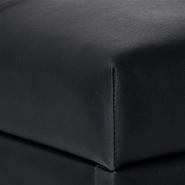 Petit ottoman Elliot Brentwood Valley Designs en faux cuir PU noir capitonné avec rangement, 15,5 x 23,25 po