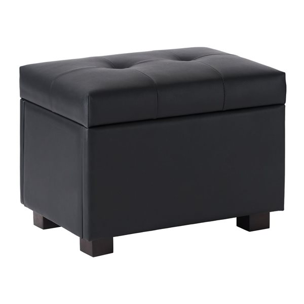 Brentwood Valley Designs Levi Small Ottoman in Black Faux Leather PU Tufted with Storage - 15.5 x 23.25-in