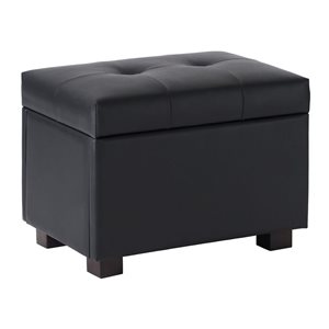 Brentwood Valley Designs Levi Small Ottoman in Black Faux Leather PU Tufted with Storage - 15.5 x 23.25-in