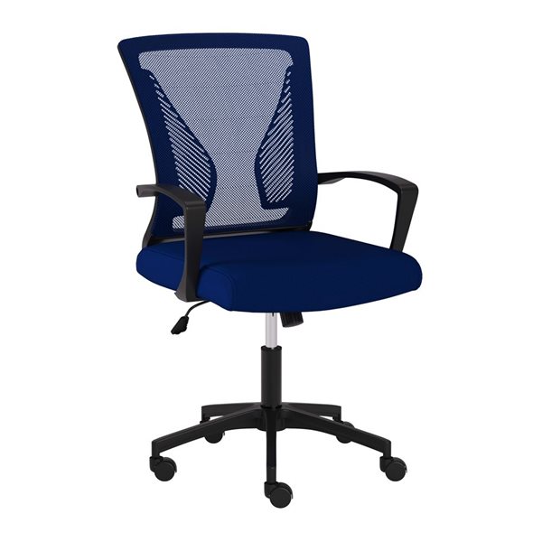 Chaise de bureau pivotante Spencer Brentwood Valley Designs avec dossier en maille bleu et base noire