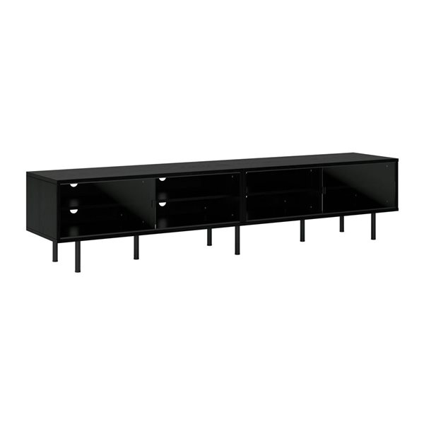 Brentwood Valley Designs Chroma Black Faux Wood Double TV Stand with Glass Doors - 15.75 x 17 x 76-in