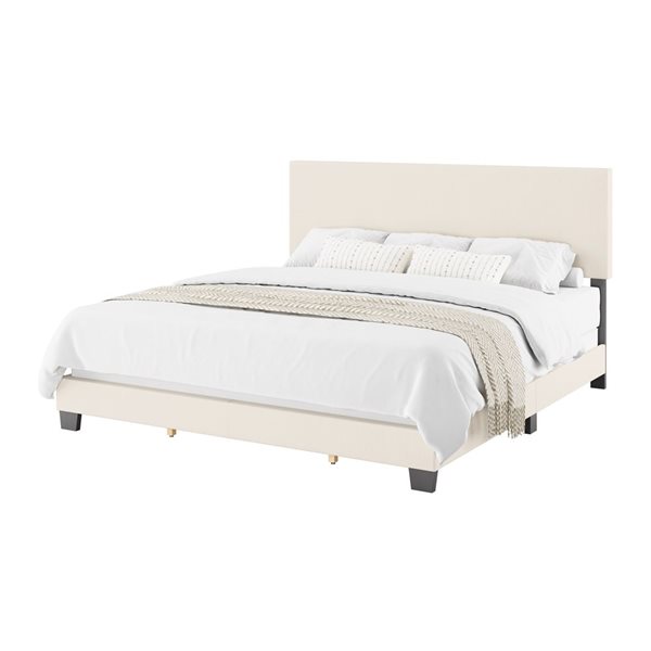 Brentwood Valley Designs Nova Upholstered King Size Bed Frame with Headboard in Off White Bouclé Fabric