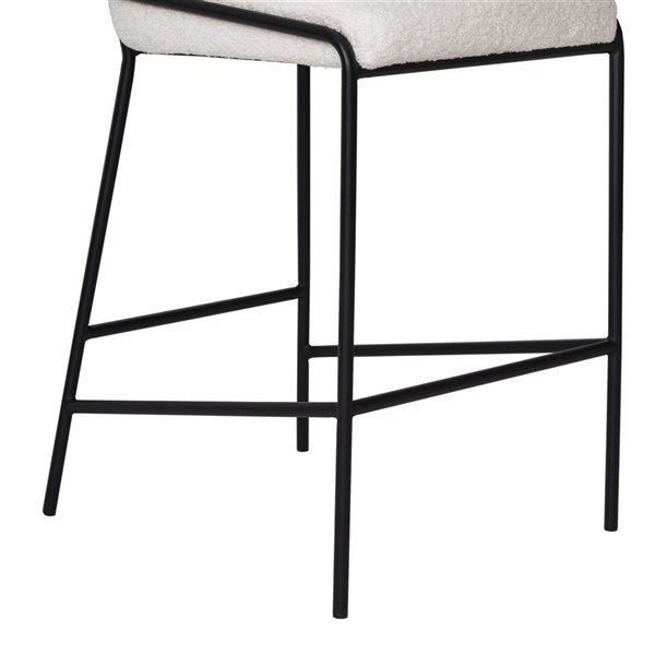 Tabouret de bar rembourré Jackson Brentwood Valley Designs tissu blanc, pattes en métal noir et hauteur comptoir