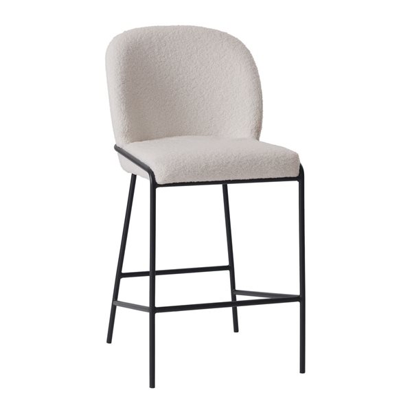 Brentwood Valley Designs Jackson Upholstered Bar Stool in White Fabric and Black Metal Legs - Counter Height