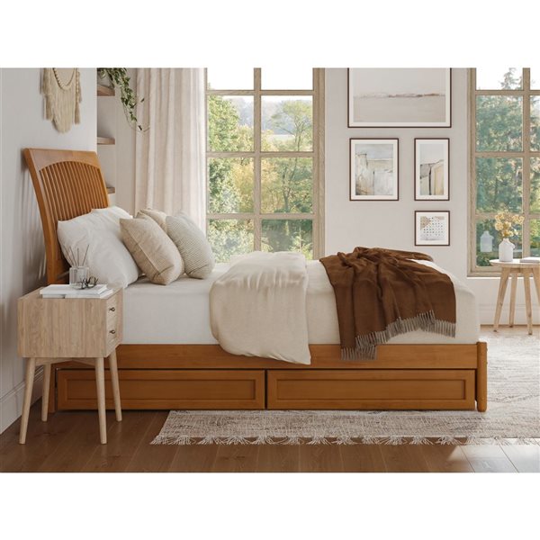 AFI Roslyn King Platform Bed with Panel Footboard and Storage Drawers - Light Toffee