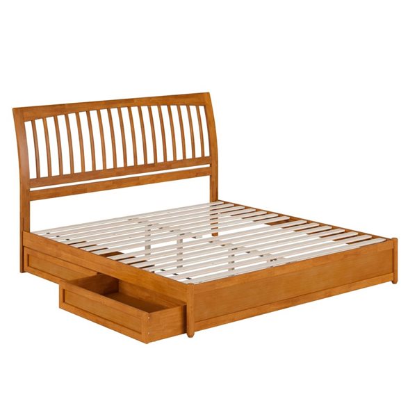 AFI Roslyn King Platform Bed with Panel Footboard and Storage Drawers - Light Toffee