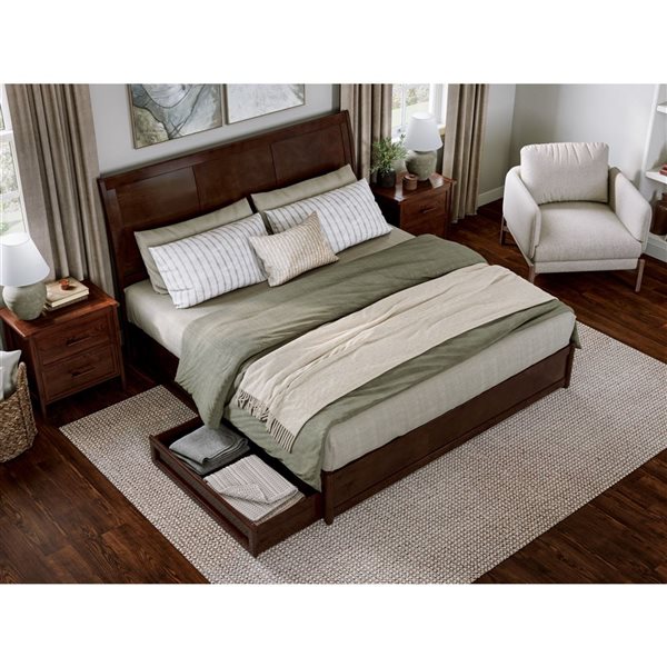 AFI Andorra King Platform Bed with Panel Footboard and Storage Drawers - Walnut
