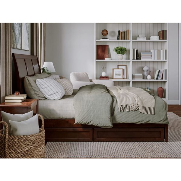 AFI Andorra King Platform Bed with Panel Footboard and Storage Drawers - Walnut