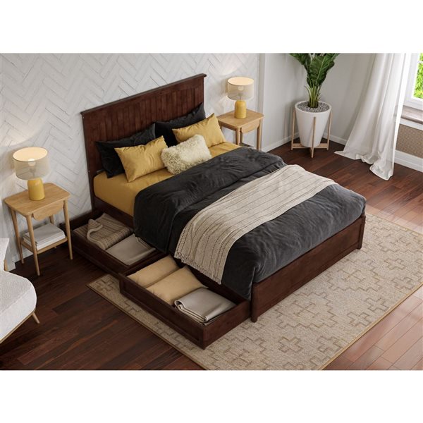 AFI Malta Full Platform Bed with Panel Footboard and Storage Drawers - Walnut