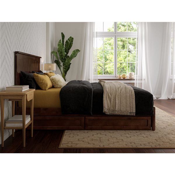 AFI Malta Full Platform Bed with Panel Footboard and Storage Drawers - Walnut