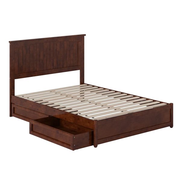 AFI Malta Full Platform Bed with Panel Footboard and Storage Drawers - Walnut