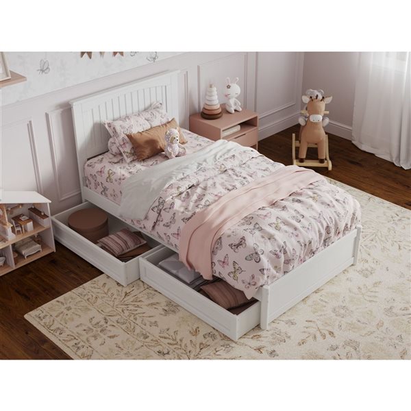 AFI Malta Twin Platform Bed with Panel Footboard and Storage Drawers - White