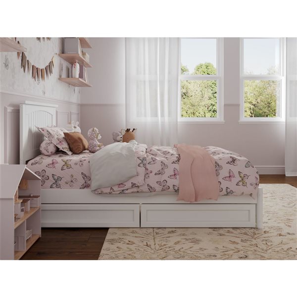 AFI Malta Twin Platform Bed with Panel Footboard and Storage Drawers - White