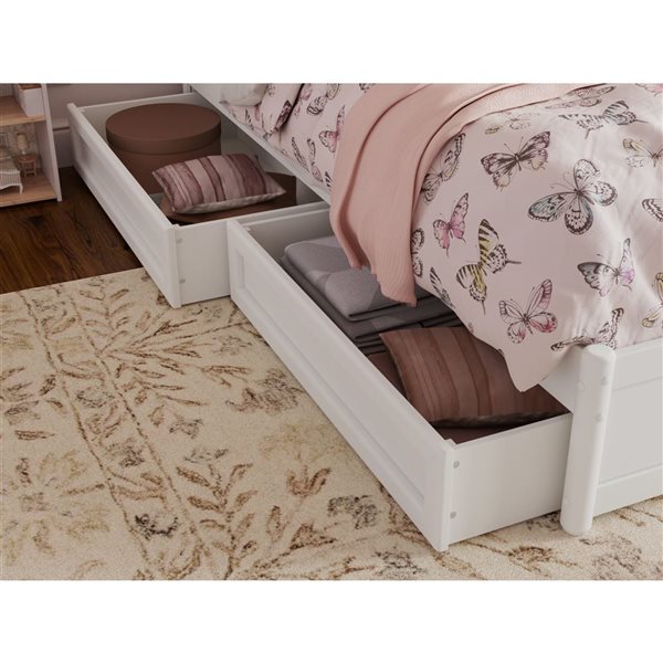 AFI Malta Twin Platform Bed with Panel Footboard and Storage Drawers - White