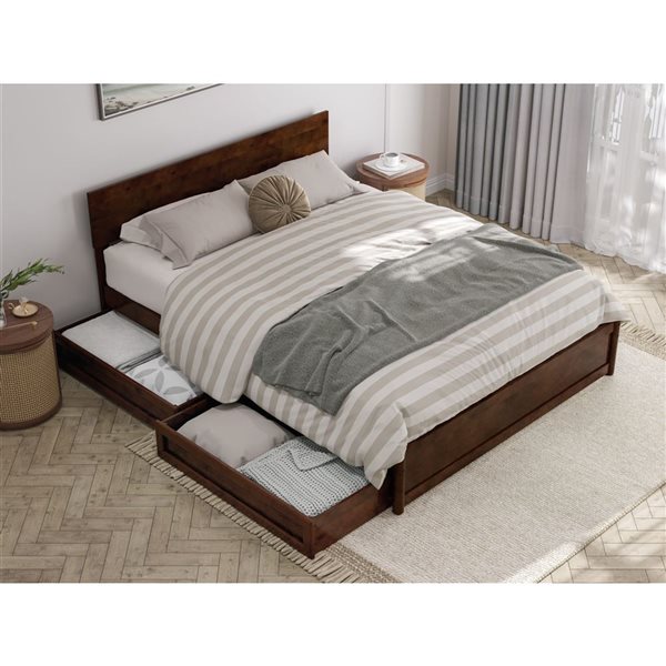 AFI Wesley Queen Platform Bed with Panel Footboard and Storage Drawers - Walnut