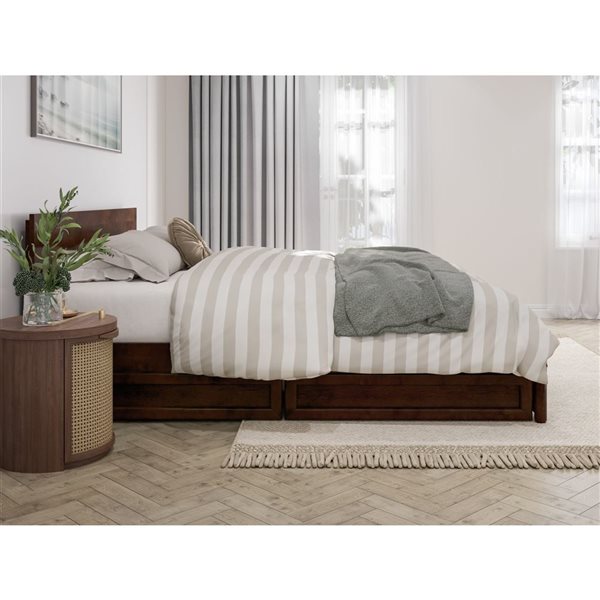 AFI Wesley Queen Platform Bed with Panel Footboard and Storage Drawers - Walnut