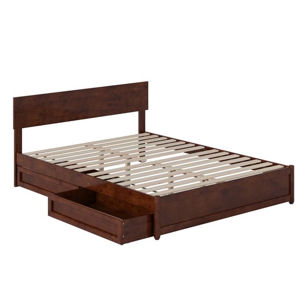AFI Wesley Queen Platform Bed with Panel Footboard and Storage Drawers - Walnut