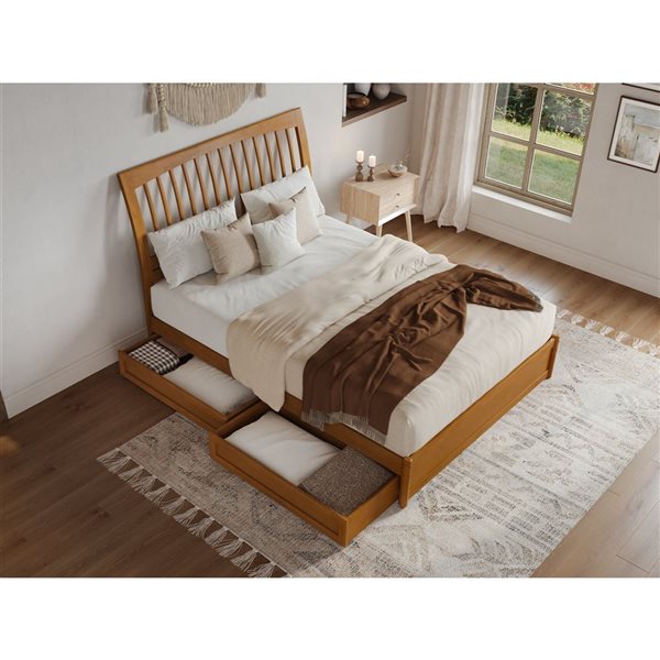 AFI Roslyn Queen Platform Bed with Panel Footboard and Storage Drawers - Light Toffee