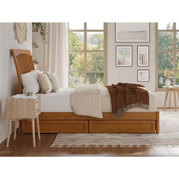 AFI Roslyn Queen Platform Bed with Panel Footboard and Storage Drawers - Light Toffee