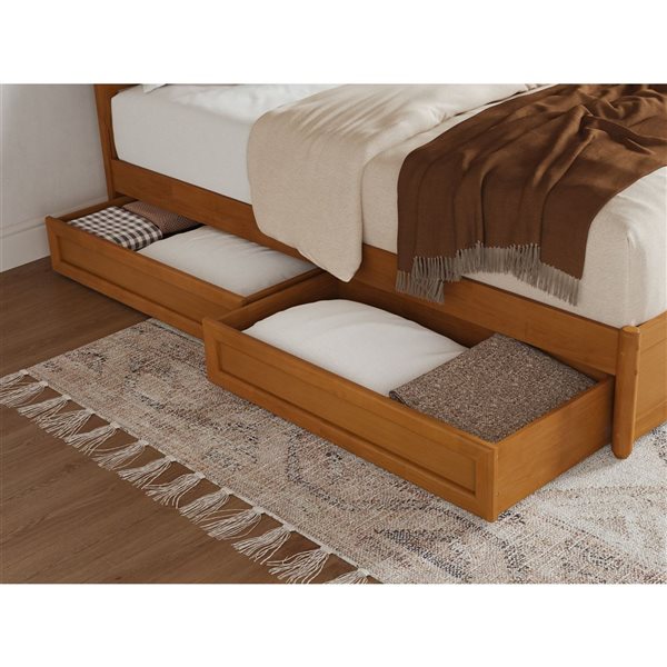 AFI Roslyn Queen Platform Bed with Panel Footboard and Storage Drawers - Light Toffee