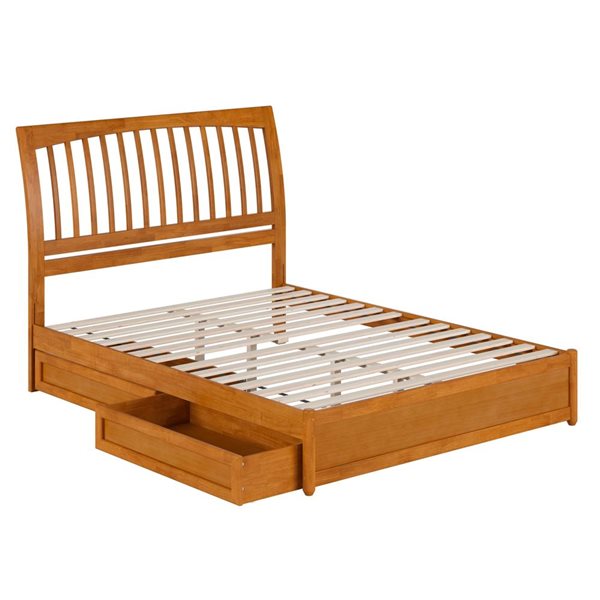 AFI Roslyn Queen Platform Bed with Panel Footboard and Storage Drawers - Light Toffee