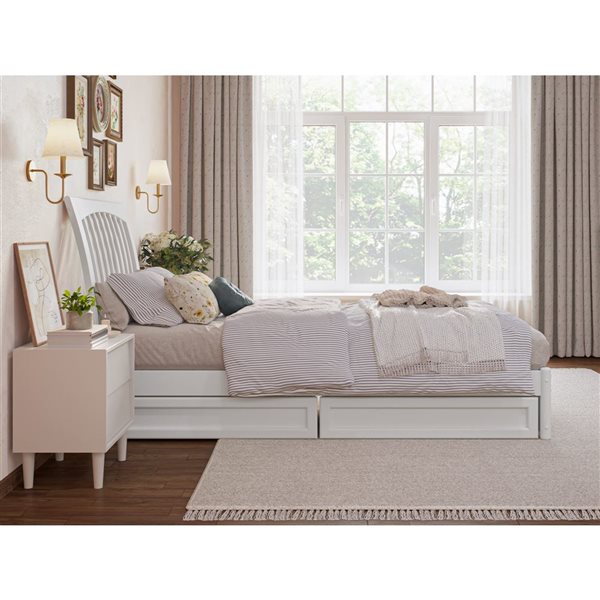 AFI Roslyn Twin XL Platform Bed with Panel Footboard and Storage Drawers - White