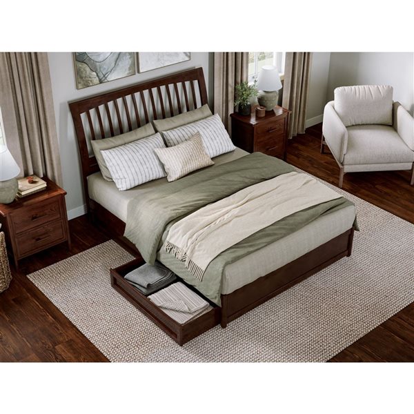 AFI Roslyn Queen Platform Bed with Panel Footboard and Storage Drawers - Walnut