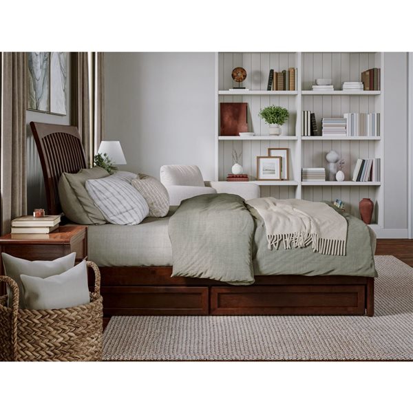 AFI Roslyn Queen Platform Bed with Panel Footboard and Storage Drawers - Walnut