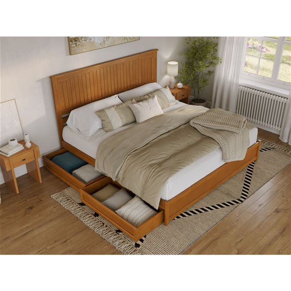 AFI Malta King Platform Bed with Panel Footboard and Storage Drawers - Light Toffee