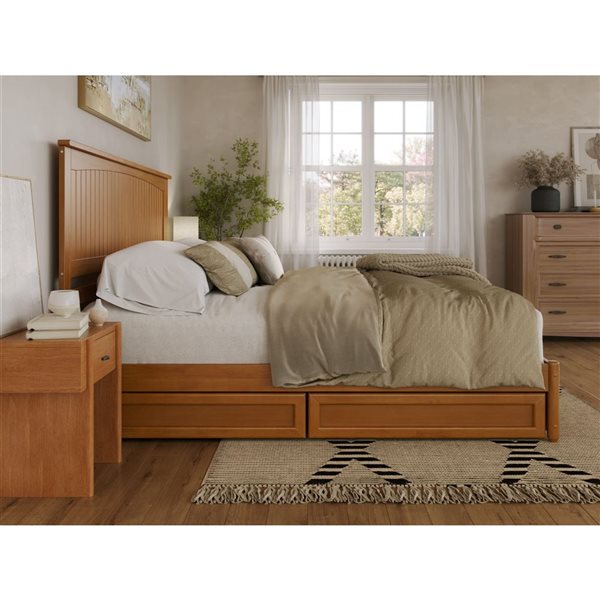AFI Malta King Platform Bed with Panel Footboard and Storage Drawers - Light Toffee