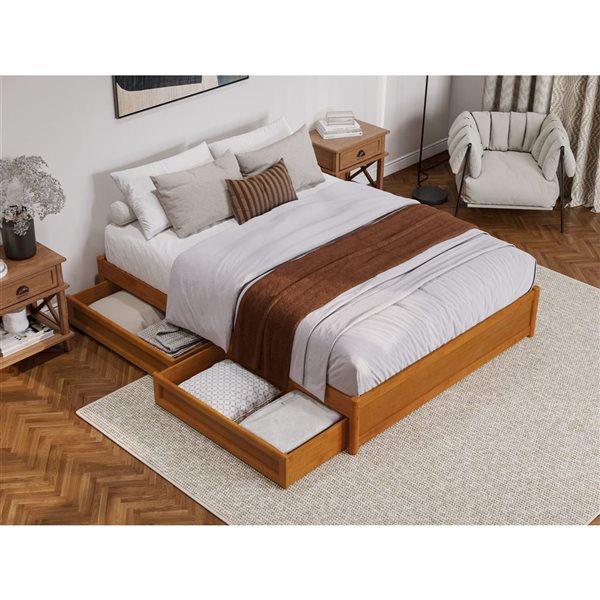 AFI Barcelona Queen Panel Platform Bed with Storage Drawers - Light Toffee