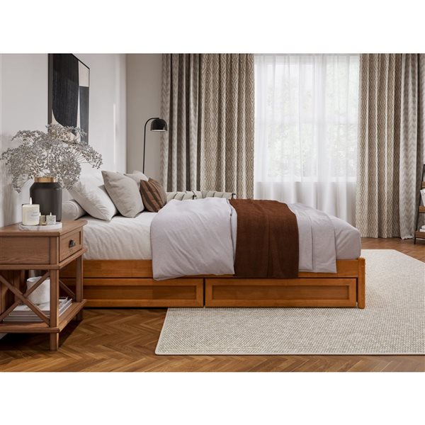 AFI Barcelona Queen Panel Platform Bed with Storage Drawers - Light Toffee