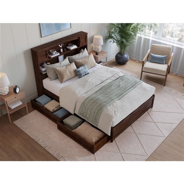 AFI Hadley Full Platform Bed with Panel Footboard and Storage Drawers - Walnut