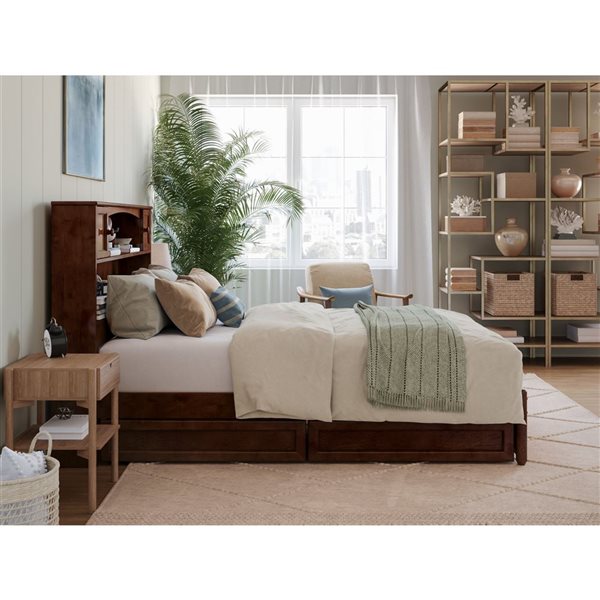 AFI Hadley Full Platform Bed with Panel Footboard and Storage Drawers - Walnut