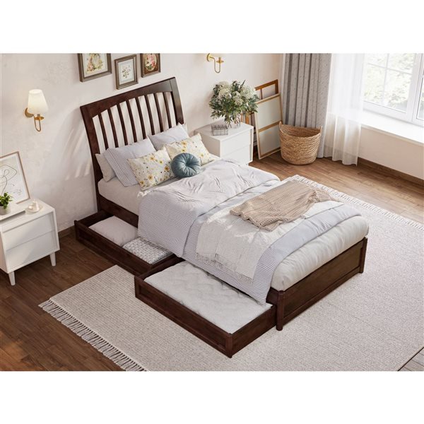 AFI Roslyn Twin XL Platform Bed with Panel Footboard and Storage Drawers - Walnut