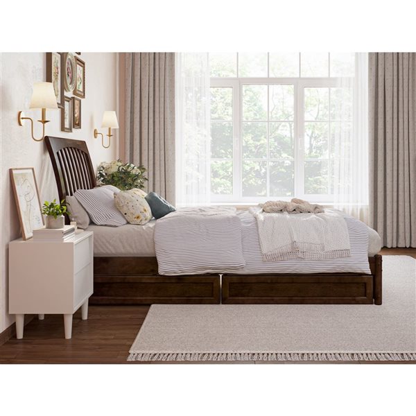 AFI Roslyn Twin XL Platform Bed with Panel Footboard and Storage Drawers - Walnut