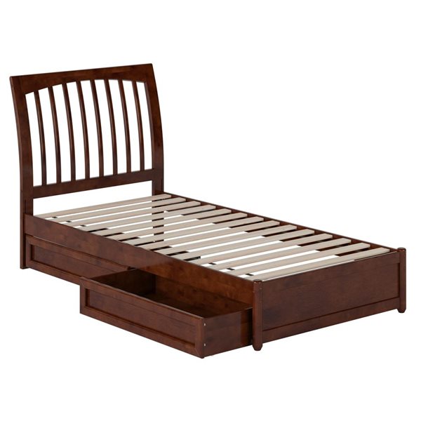 AFI Roslyn Twin XL Platform Bed with Panel Footboard and Storage Drawers - Walnut