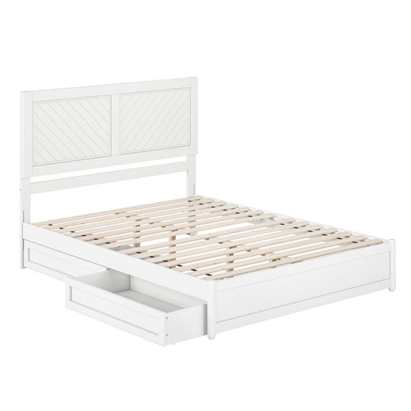 AFI Clayton Queen Platform Bed with Panel Footboard and Storage Drawers - White