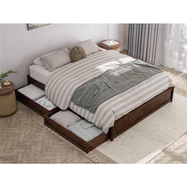 AFI Barcelona Queen Panel Platform Bed with Storage Drawers - Walnut