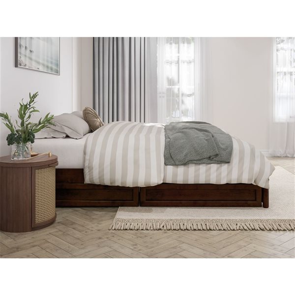 AFI Barcelona Queen Panel Platform Bed with Storage Drawers - Walnut