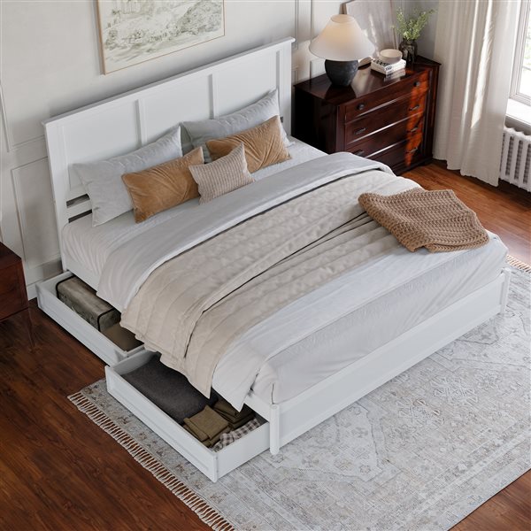 AFI Felicity King Platform Bed with Panel Footboard and Storage Drawers - White